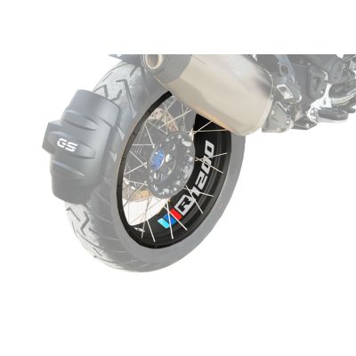 Samolepky "trikolora R1200" na přední a zadní kolo pro R1200GS Adventure 2006-2018, stříbrné