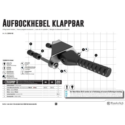 Madlo Wunderlich pro zvedání motorky na hlavní stojan pro F850GS/A, F750GS