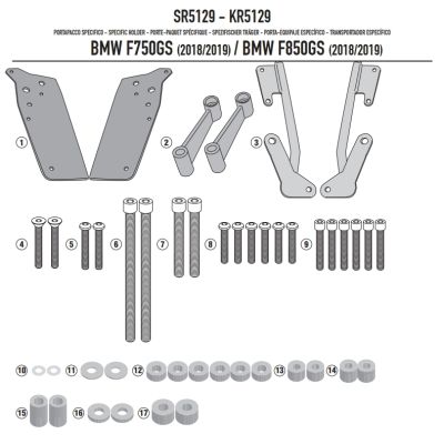 Kovová plotna pod topcase Kappa/Givi pro BMW F850GS, F750GS (plastový nosič)