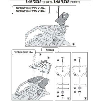 Kovová plotna pod topcase Kappa/Givi pro BMW F850GS, F750GS (plastový nosič)