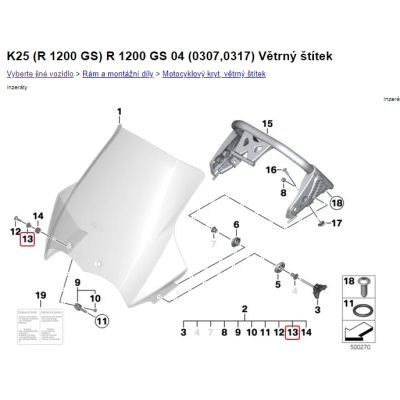 Ocelové pouzdro šroubu plexi pro R1250GS/A, R1200GS/A LC 13-18, R1200GS/A 04-13 F850GS/A, F750GS, F800 GSA, G650GS, G310GS