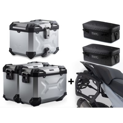 3x ALU kufry SW-Motech Trax Adventure + tašky + nosiče pro R1300GS 2023+, stříbrné