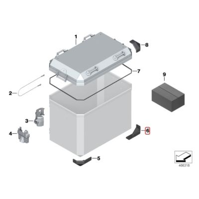 Plastový roh kufru pravý spodní (orig. ALU kufry BMW)