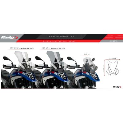 Hög reseplexi Puig 62cm för BMW R1300GS/A 2023+ (med ACC), lätt tonat
