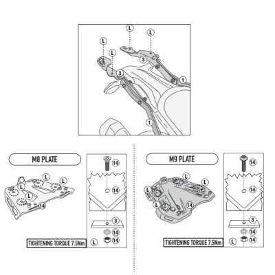 Metallinen levy Kappa/Givi -kannattimella BMW F900GS 2023+ -mallille, musta