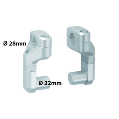 Variabilní zvýšení (50-60mm) a nastavení řidítek o průměru 22mm na 28mm, stříbrné