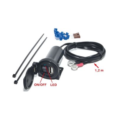 Zásuvka 1xUSB s vypínačem,, vodotěsná