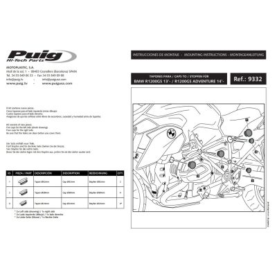 Plastová víčka (9ks) Puig do rámu R1250GS/A, R1200GS/A LC 2013-2018
