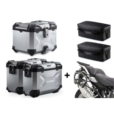 3x ALU kufry SW-Motech Trax Adventure + tašky + nosiče pro R1250GS, R1200GS LC 2013-2018, stříbrné