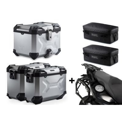 3x ALU kufry SW-Motech Trax Adventure + tašky + nosiče pro F800GS, F700GS, F650GS 2008+, stříbrné