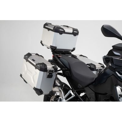 3x ALU kufry SW-Motech Trax Adventure + tašky + nosiče pro F850GS, F750GS, stříbrné