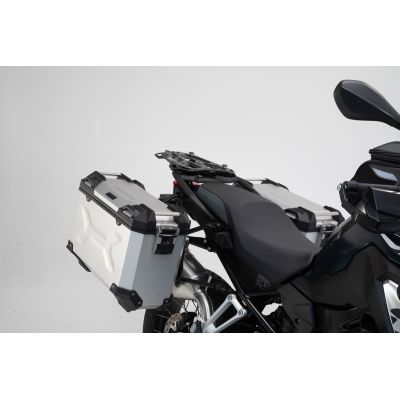 3x ALU kufry SW-Motech Trax Adventure + tašky + nosiče pro F850GS, F750GS, stříbrné