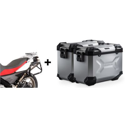 ALU velké boční kufry SW-Motech Trax Adventure + nosiče pro F650GS/Dakar, G650GS, stříbrné